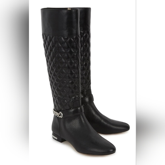MICHAEL KORS RAMSEY ICONIC MK LOGO QUILTED CHAIN TALL RIDING BOOTS 7 - Picture 1 of 10